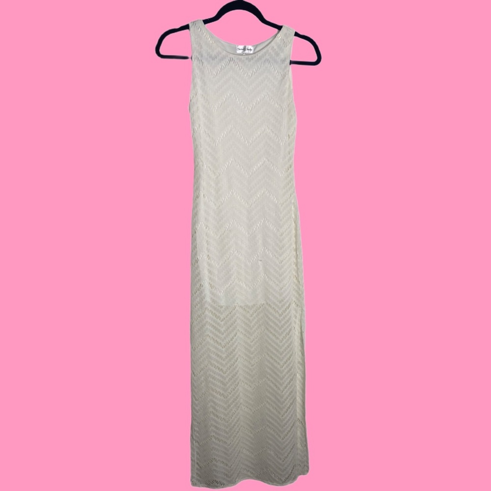 Y2K white crochet maxi dress